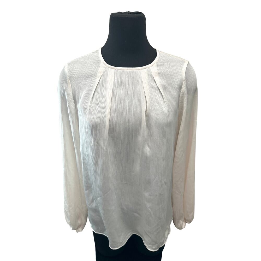 EXPRESS | Ivory Cream Silky Long Sleeve Blouse Top | Medium - Picture 2 of 6